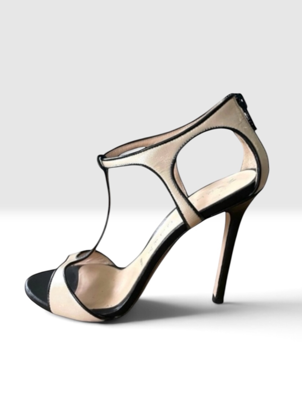 MARTIN CLAY HEELS STILETTO SANDALS BLUSH BLACK T-STRAP SIZE 36